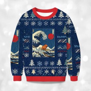 Alternative view of 2025 Capybara Surfing Christmas Ugly Sweater