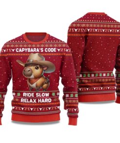 2025 Capybara's Code Ride Slow Relax Hard Ugly Christmas Sweater