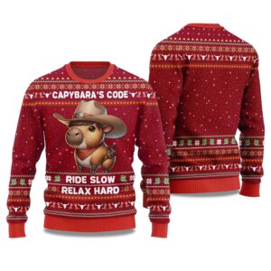 2025 Capybara's Code Ride Slow Relax Hard Ugly Christmas Sweater