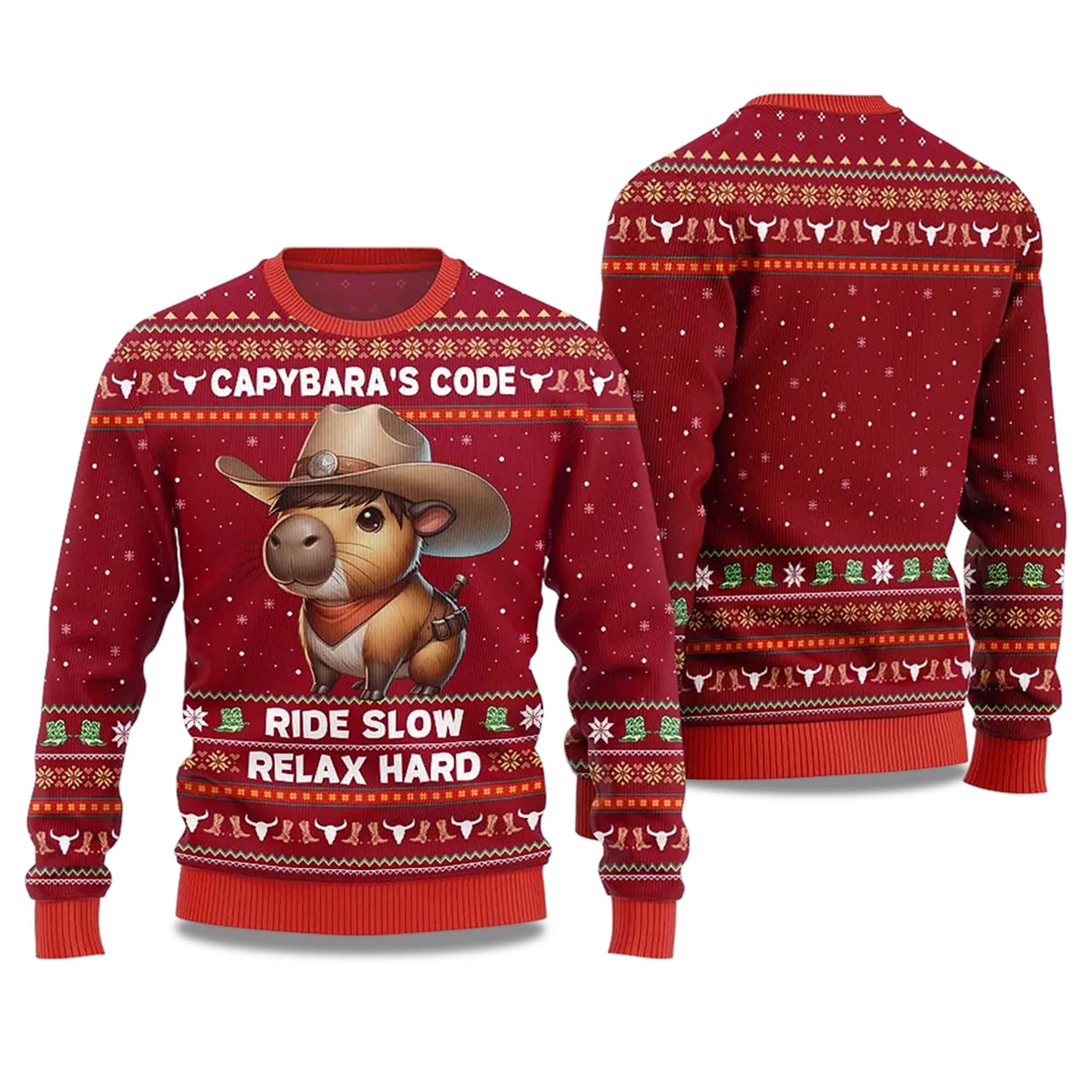 2025 Capybara's Code Ride Slow Relax Hard Ugly Christmas Sweater