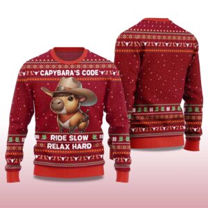 Alternative view of 2025 Capybara's Code Ride Slow Relax Hard Ugly Christmas Sweater