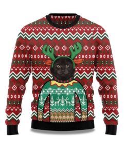 2025 Cat Reindeer  Ugly Christmas Sweater