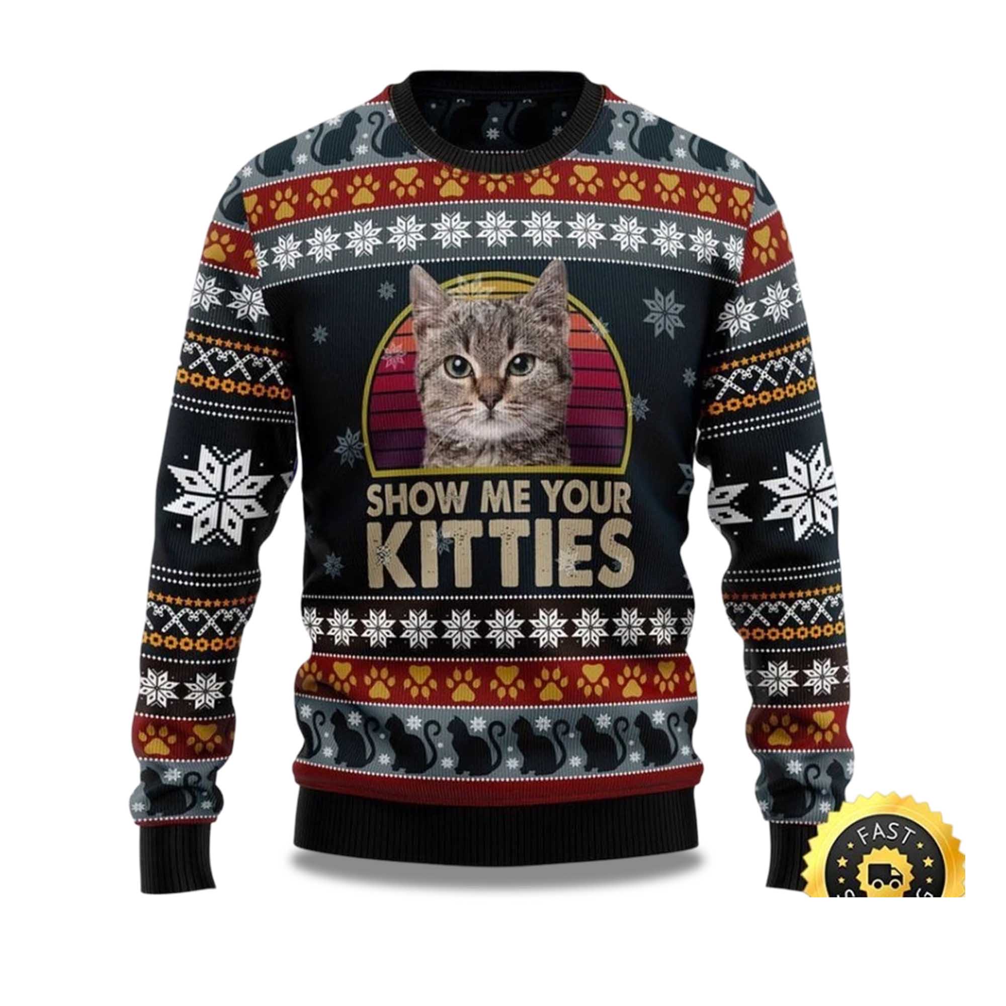 2025 Cat Show Me Your Kitties Ugly Christmas Sweater
