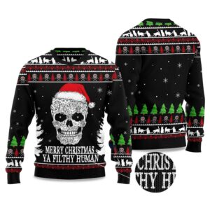 2025 Cat Skull Santa Ugly Christmas Sweater