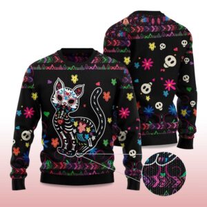 Alternative view of 2025 Cat Sugar Skull Ugly Christmas Sweater