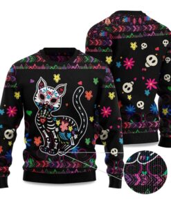 2025 Cat Sugar Skull Ugly Christmas Sweater