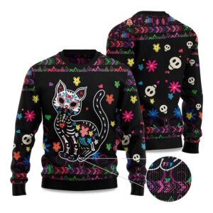 2025 Cat Sugar Skull Ugly Christmas Sweater