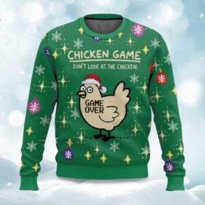 2025 Chicken Game Don't Look At The Chicken Ugly Christmas Sweater