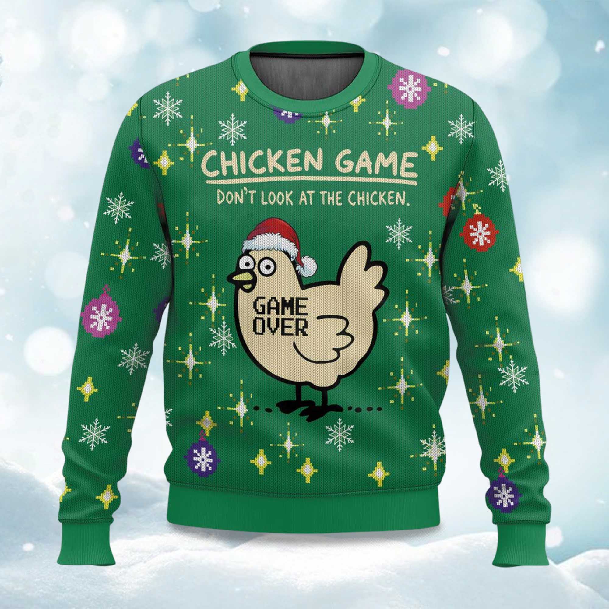 2025 Chicken Game Don't Look At The Chicken Ugly Christmas Sweater