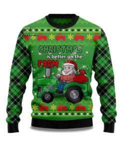 2025 Chrismas Is Better On The Farm Santa Ugly Christmas Sweater