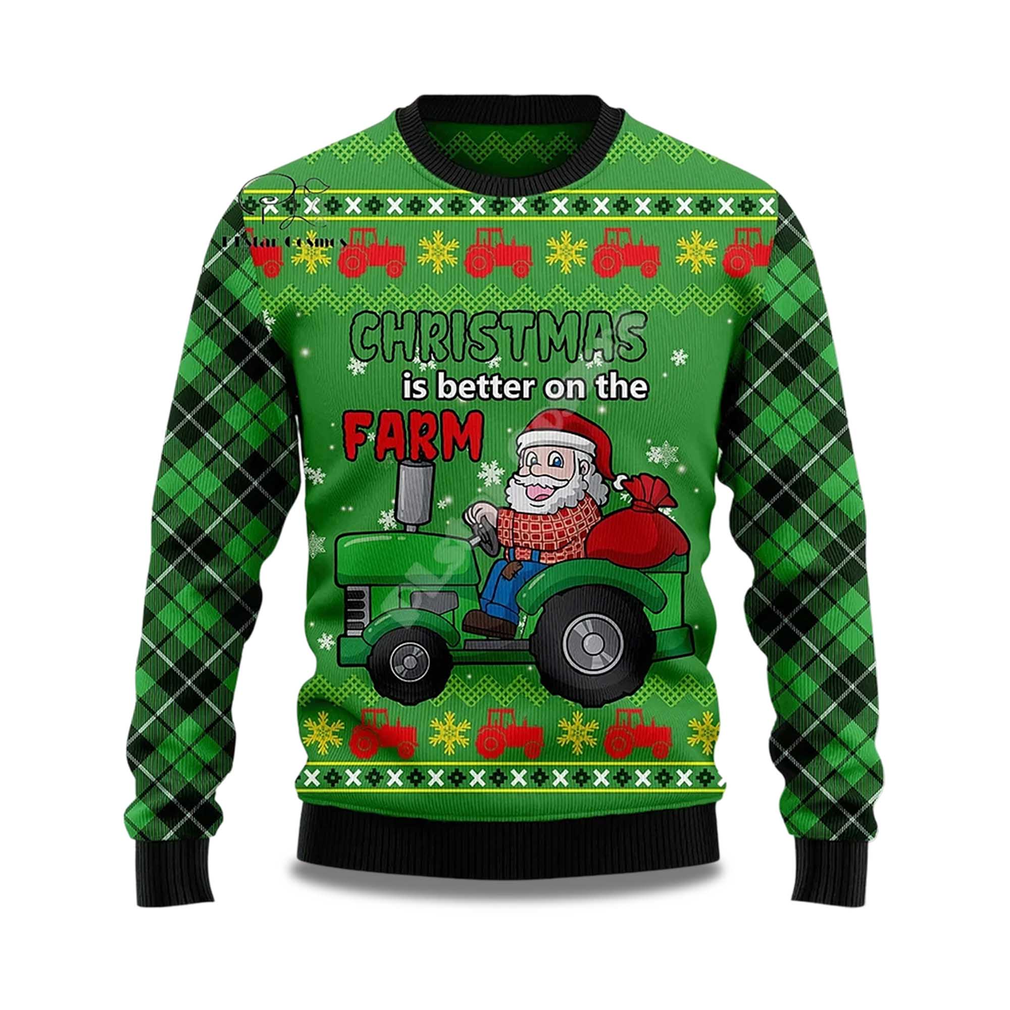 2025 Chrismas Is Better On The Farm Santa Ugly Christmas Sweater