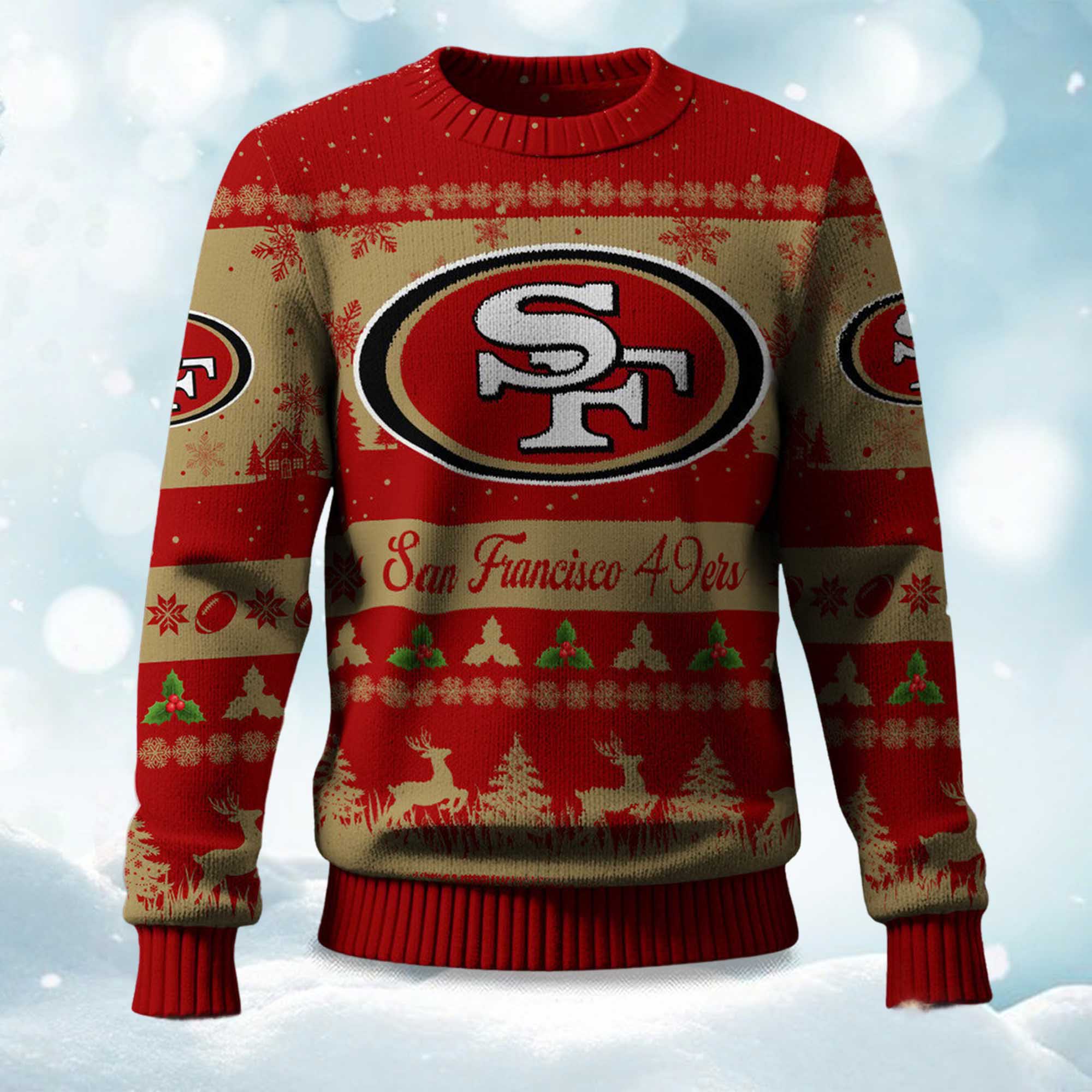 2025 Christmas 49ers Festive Reindeer & Tree Ugly Sweater