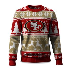 2025 Christmas 49ers Reindeer Football Ugly Sweater