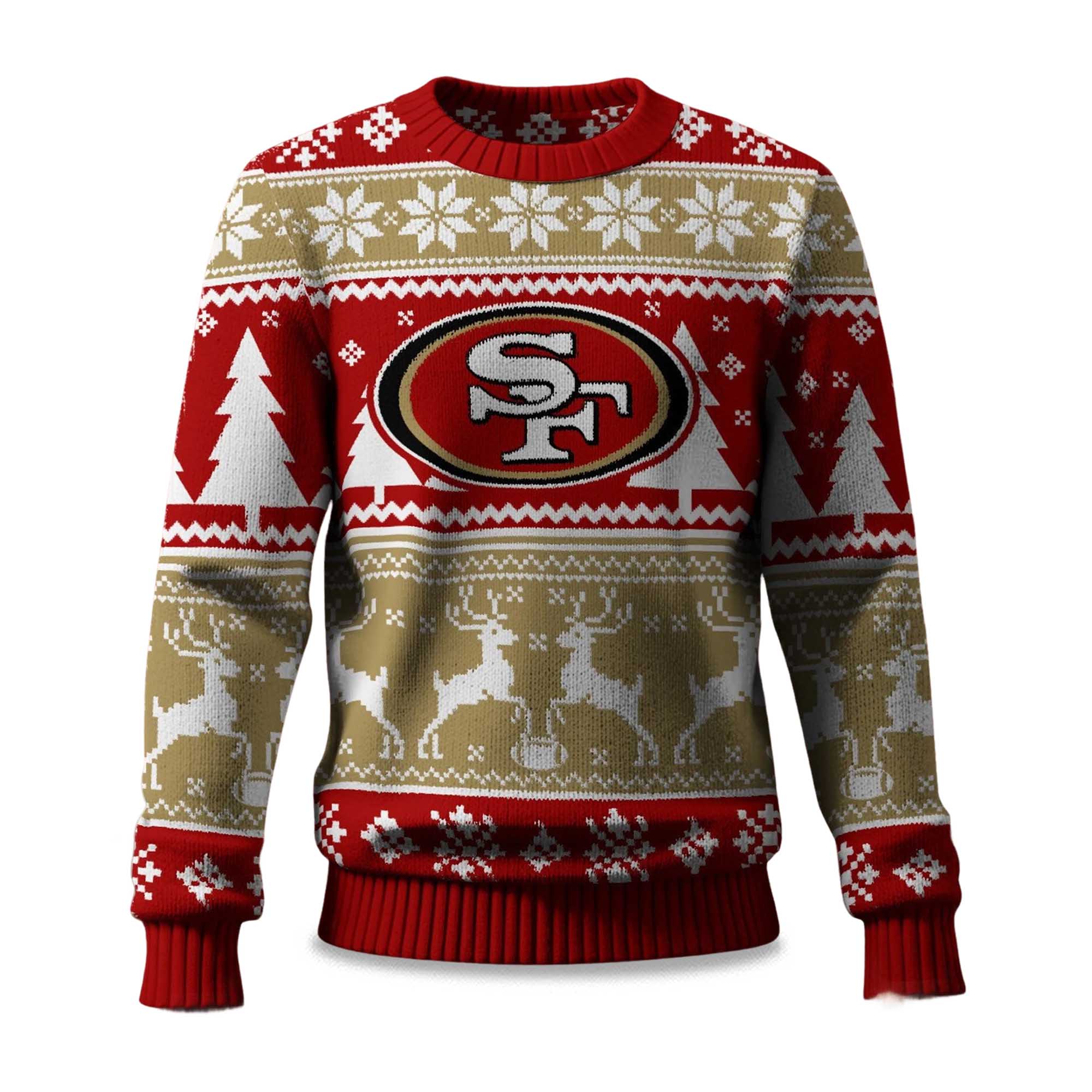 2025 Christmas 49ers Reindeer Football Ugly Sweater