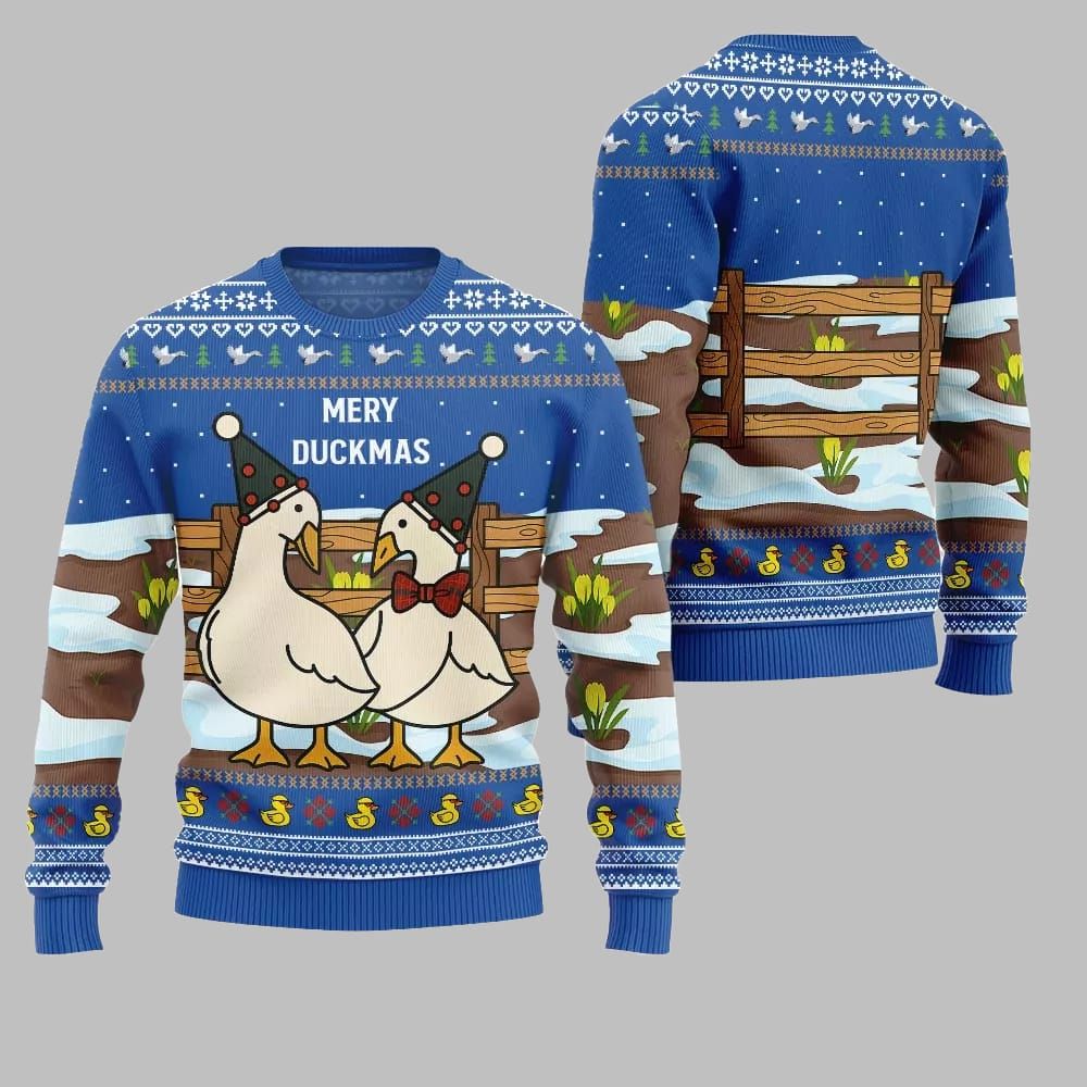 2025 Christmas Adorable Duck Family Farm Ugly Christmas Sweater - Image 4