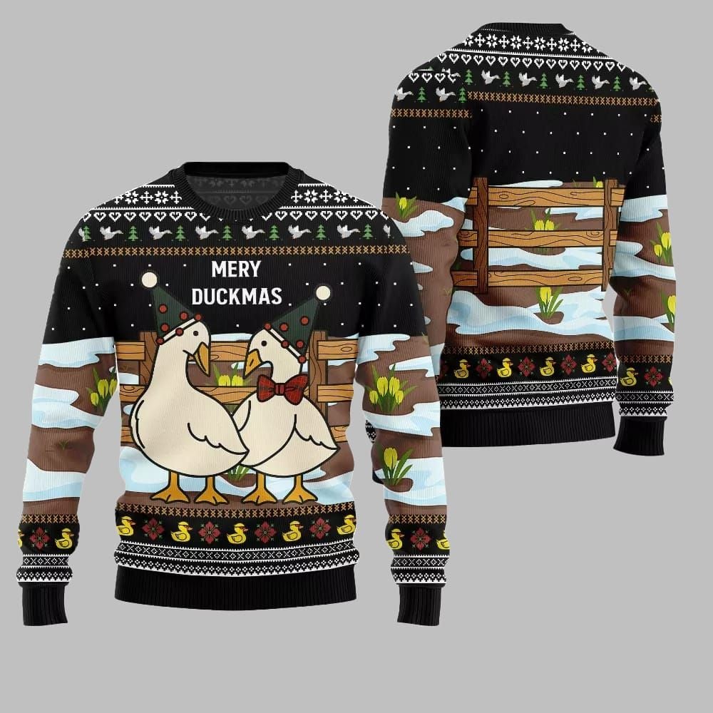 2025 Christmas Adorable Duck Family Farm Ugly Christmas Sweater - Image 3