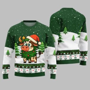 Alternative view of 2025 Christmas Adorable Santa Cow Ugly Christmas Sweater - Grishko.com