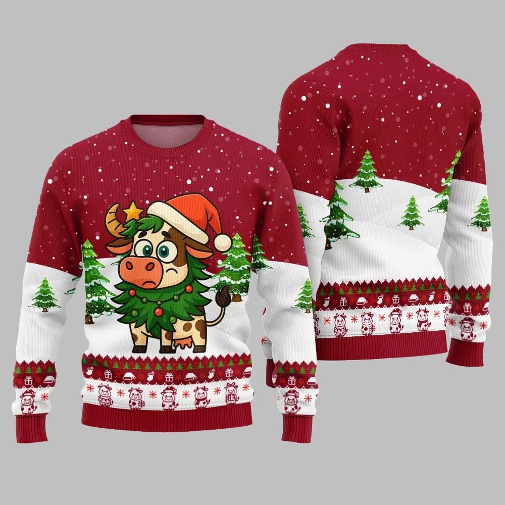 2025 Christmas Adorable Santa Cow Ugly Christmas Sweater - Image 5