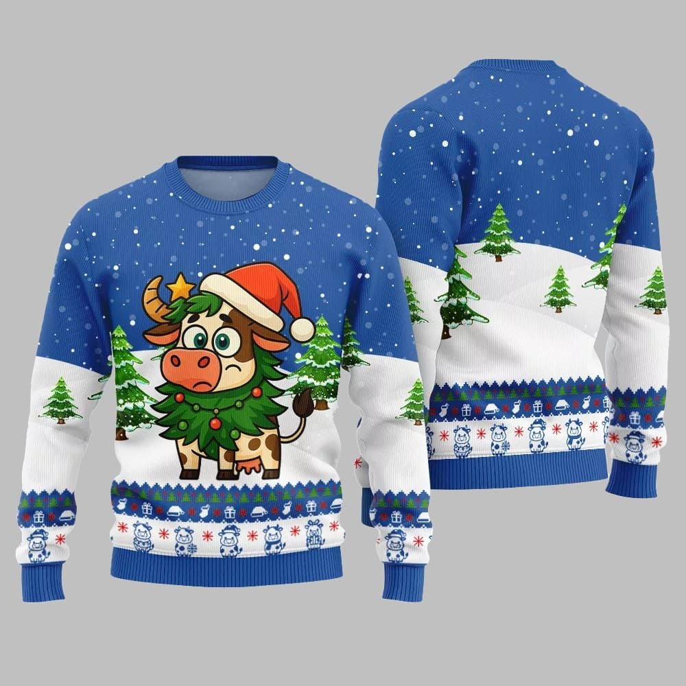 2025 Christmas Adorable Santa Cow Ugly Christmas Sweater - Grishko.com