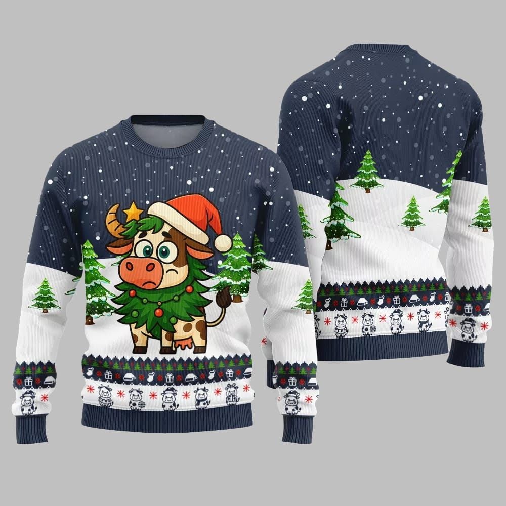 2025 Christmas Adorable Santa Cow Ugly Christmas Sweater - Image 4