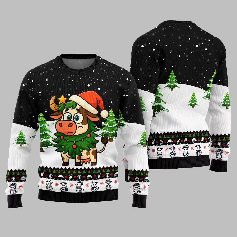 2025 Christmas Adorable Santa Cow Ugly Christmas Sweater - Image 3
