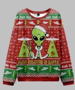 Alternative view of 2025 Christmas Alien Believes in Santa Ugly Christmas Sweater  