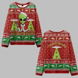 2025 Christmas Alien Believes in Santa Ugly Christmas Sweater - Grishko.com