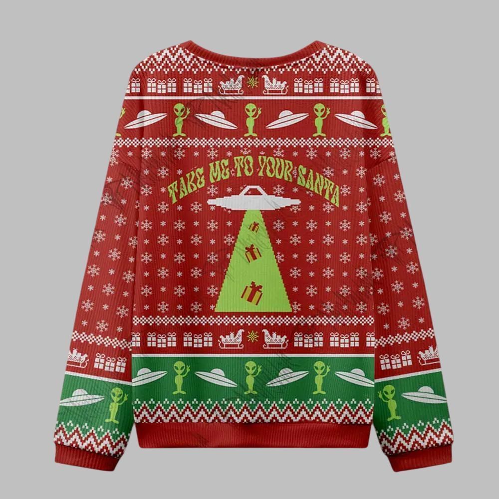 2025 Christmas Alien Believes in Santa Ugly Christmas Sweater - Image 3