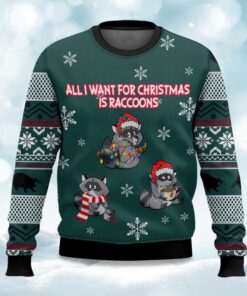 2025 Christmas All I Want For Christmas Is Raccoons Ugly Sweater