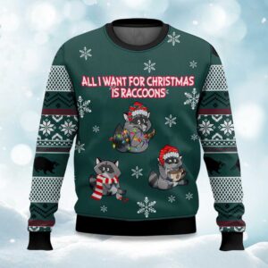 2025 Christmas All I Want For Christmas Is Raccoons Ugly Sweater