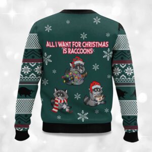 Alternative view of 2025 Christmas All I Want For Christmas Is Raccoons Ugly Sweater