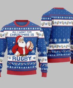 2025 Christmas All I Want For Christmas Is Rugby Ugly Christmas Sweater  