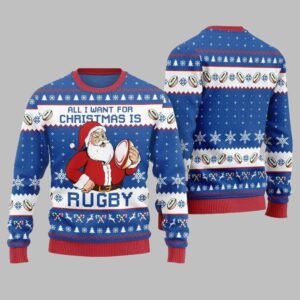 2025 Christmas All I Want For Christmas Is Rugby Ugly Christmas Sweater - Grishko.com