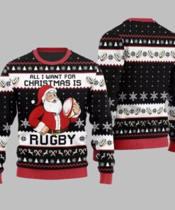 Alternative view of 2025 Christmas All I Want For Christmas Is Rugby Ugly Christmas Sweater  
