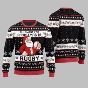 Alternative view of 2025 Christmas All I Want For Christmas Is Rugby Ugly Christmas Sweater - Grishko.com