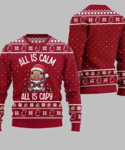 2025 Christmas All Is Calm Capybara Ugly Christmas Sweater  