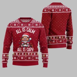 2025 Christmas All Is Calm Capybara Ugly Christmas Sweater - Grishko.com