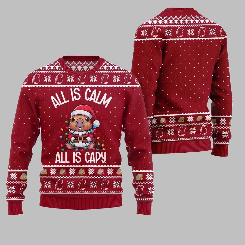 2025 Christmas All Is Calm Capybara Ugly Christmas Sweater - Grishko.com