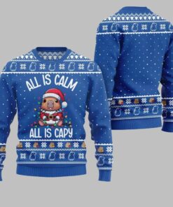 Alternative view of 2025 Christmas All Is Calm Capybara Ugly Christmas Sweater  