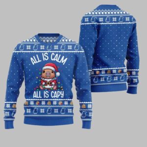 Alternative view of 2025 Christmas All Is Calm Capybara Ugly Christmas Sweater - Grishko.com
