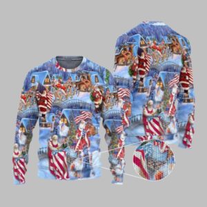 2025 Christmas America Christmas Patriotic Santa Claus Ugly Christmas Sweater - Grishko.com