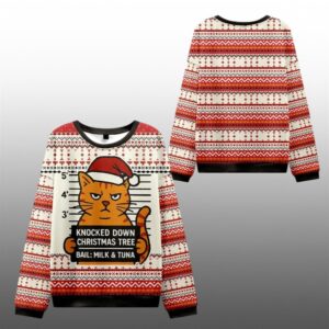 2025 Christmas Arrested Cat Christmas Tree Ugly Sweater - Grishko.com