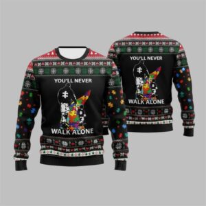 2025 Christmas Autism You'll Never Walk Alone Ugly Sweater - Grishko.com