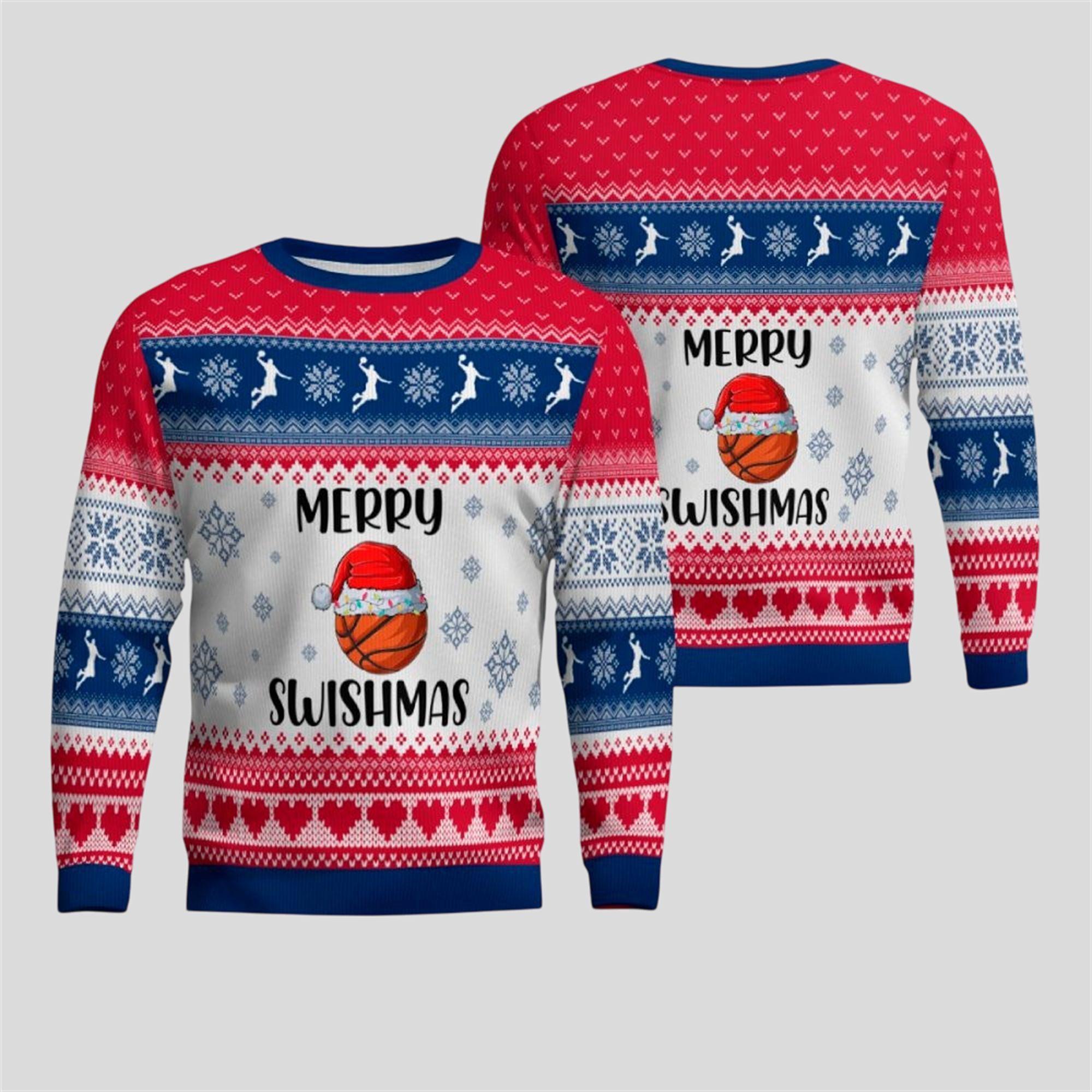 2025 Christmas Basketball Merry Swishmas Ugly Sweater - Grishko.com