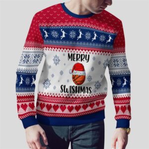 Alternative view of 2025 Christmas Basketball Merry Swishmas Ugly Sweater - Grishko.com