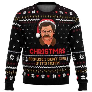 2025 Christmas Because I Don't Care Parks and Recreation Ugly Christmas Sweater
