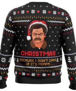 Alternative view of 2025 Christmas Because I Don't Care Parks and Recreation Ugly Christmas Sweater