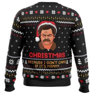 Alternative view of 2025 Christmas Because I Don't Care Parks and Recreation Ugly Christmas Sweater