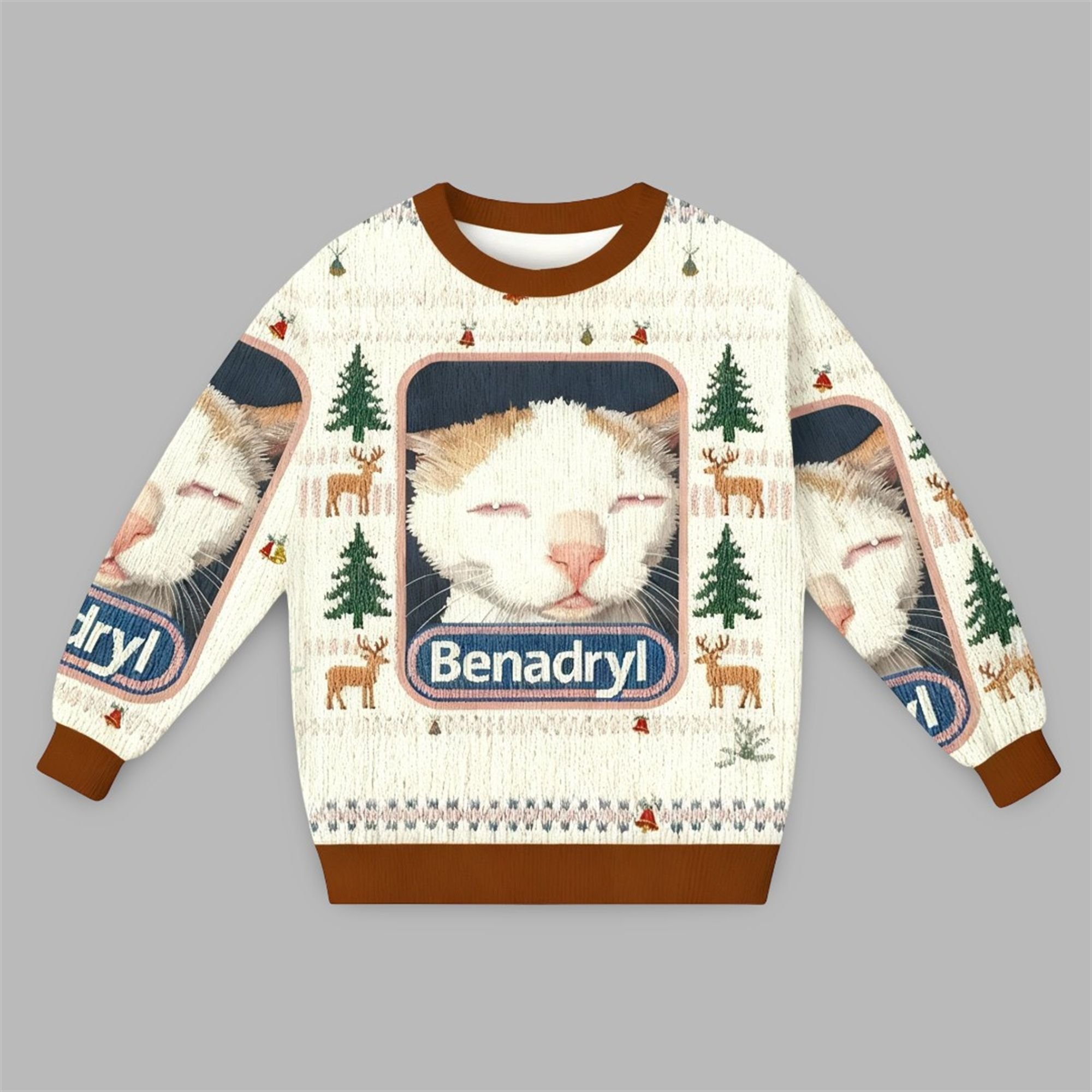 2025 Christmas Benadryl Cat Meme Ugly Sweater - Grishko.com
