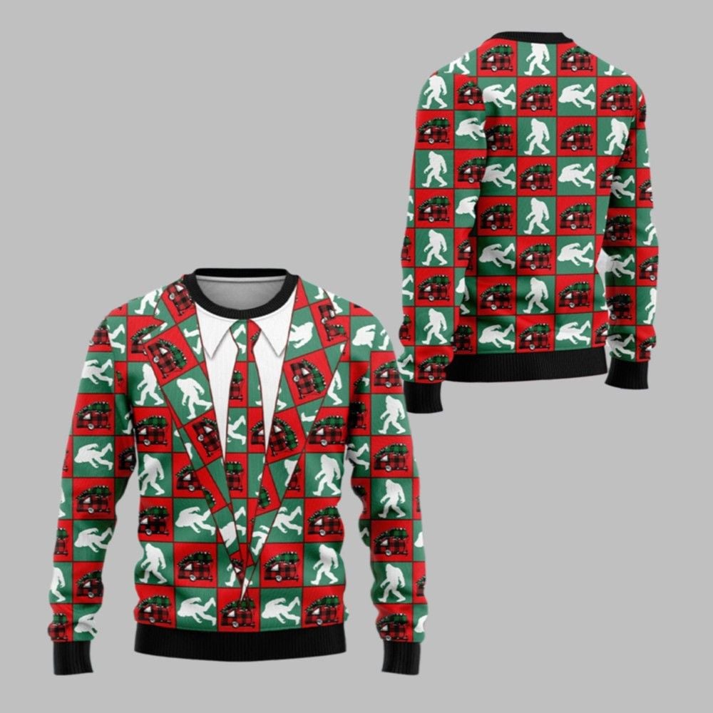 2025 Christmas Bigfoot Camping Christmas Ugly Christmas Sweater - Grishko.com